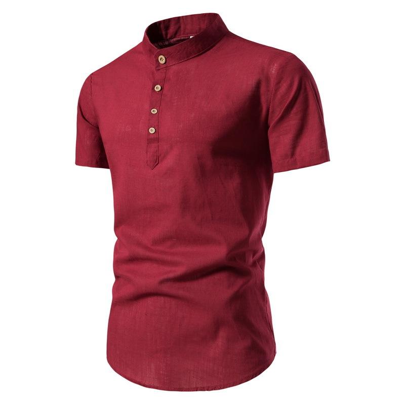 Summer Thin Solid Mock Neck Men's Short Sleeve Shirt Fashion Breathable Comfortable Casual Shirt