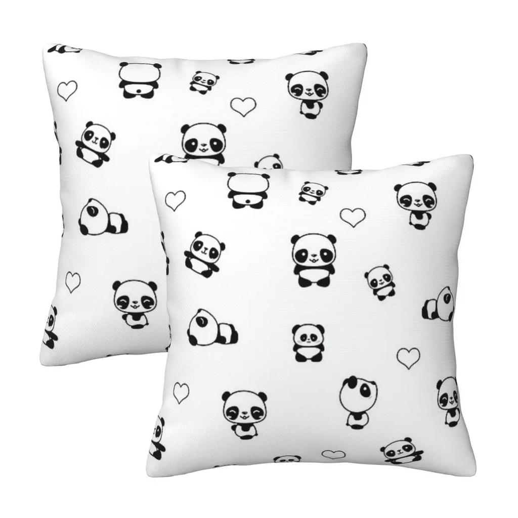 Panda Cute Animal 2 pcs Square Pillowcase Pillow Cover Cushion Zip Decorative Comfort Throw Pillow for Home Car