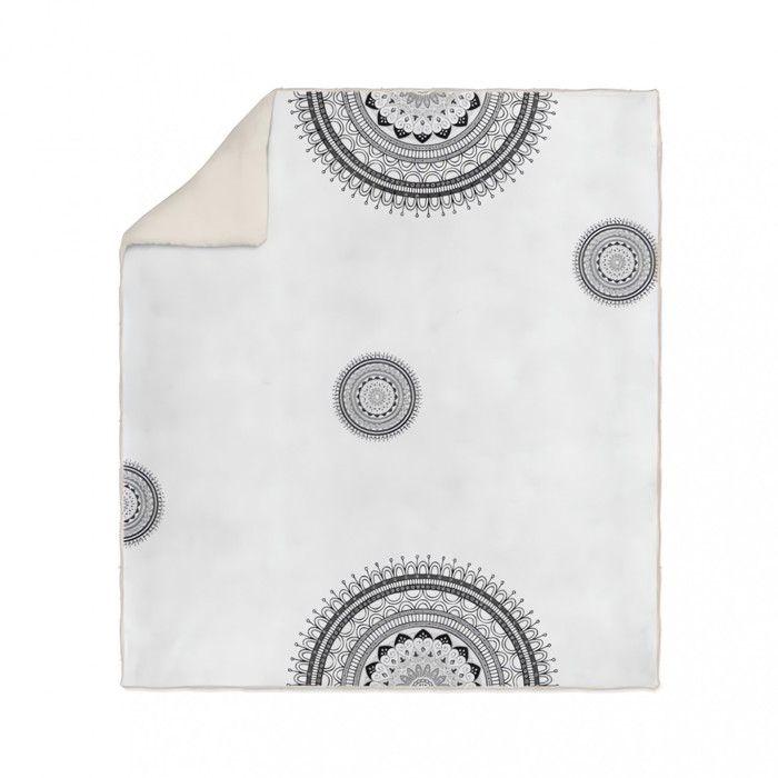 Printed Microfiber Sherpa Fleece Blanket 110x170 Cm MANDALA Gray, by Soleil D'ocre