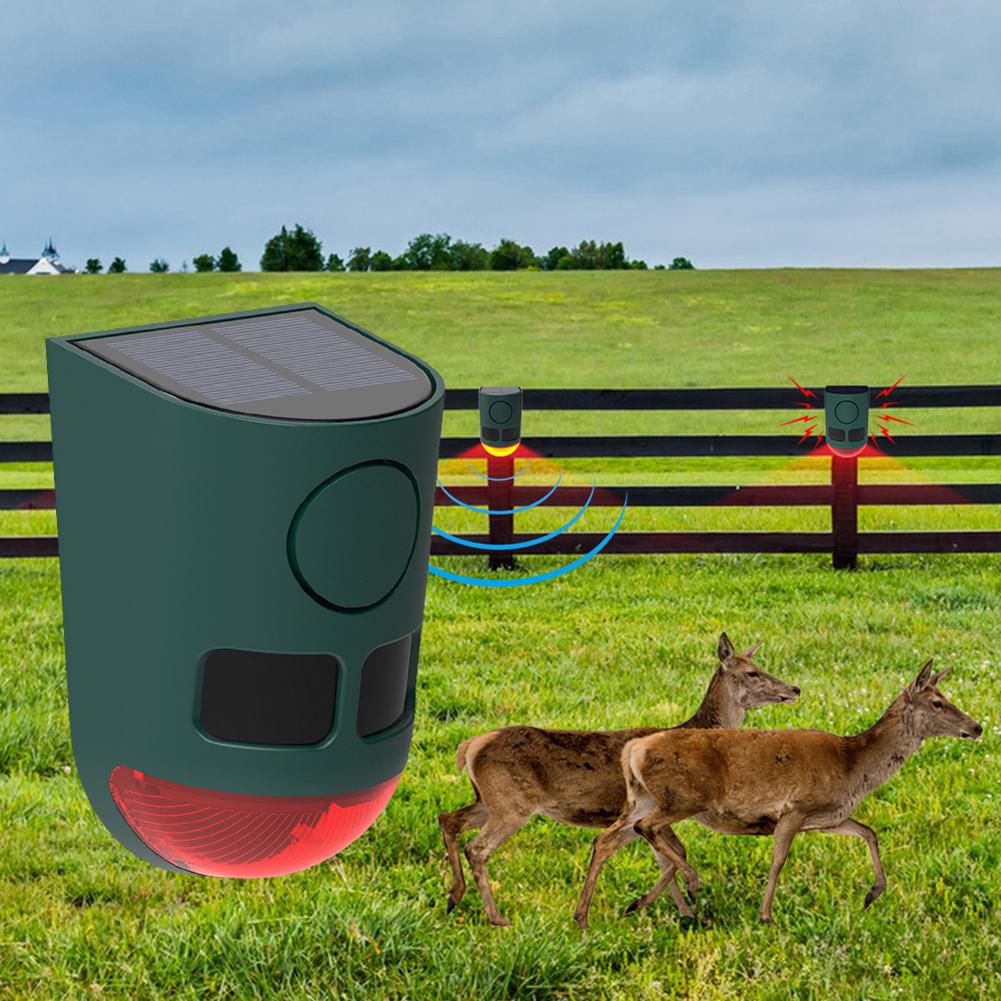 Solar Infrared Motion Sensor Alarm Home Security Alarm with Flashing Light 129dB Loud Sound Noise Maker for Yard Farm Garden