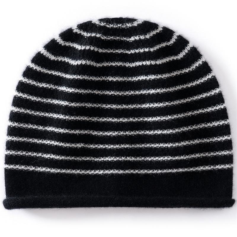 Cashmere Knitted Striped Hat Unisex Autumn and Winter Warm Curled Wool Hat Fashion Versatile Ear Protector