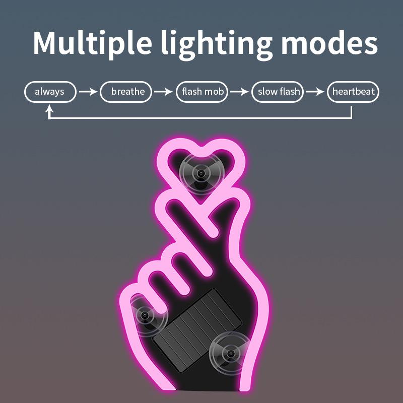 1/2PCS Car LED Solar Powered Heart-shaped Hand Gesture Atmosphere Light USB Charging Triangle Window Rear Window Decoration