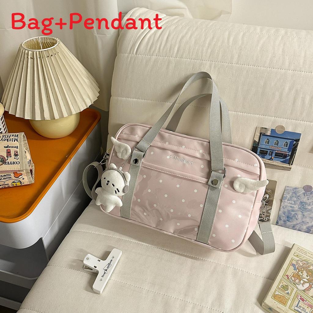 Style Polka Dot Tote Bag With Durable Nylon And Zipper Closure For School And Leisure