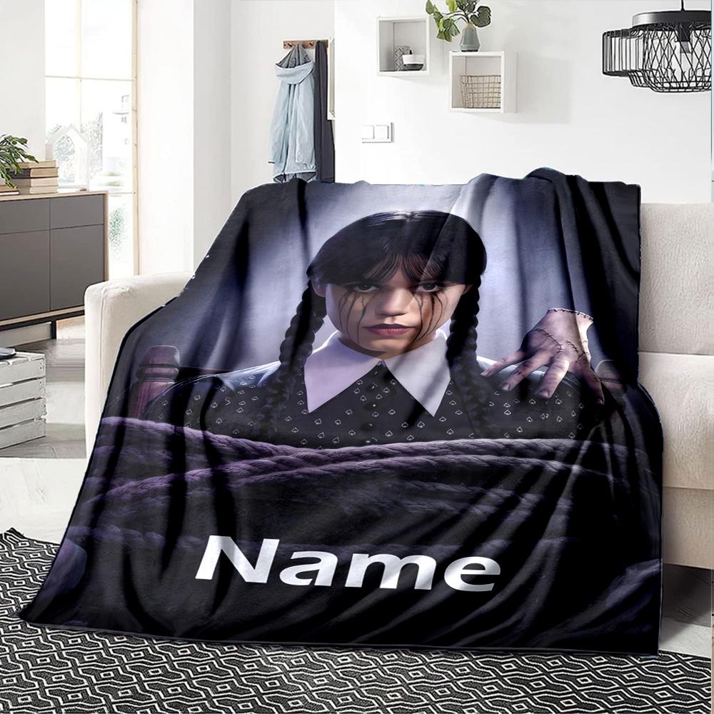 Custom Name Wednesday Theme Printed Blanket - Perfect for Couch, Bed, Travel & Outdoor Use | Machine Washable, Cozy & Durable.