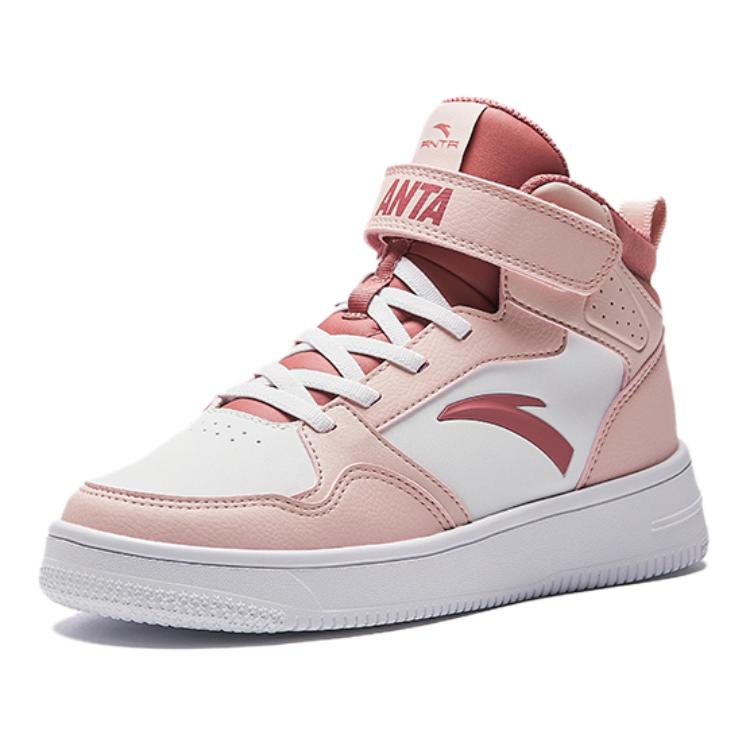 Anta Модные универсальные высокие детские кроссовки для скейтбординга, детские кроссовки белого и розового цвета A22438004-1