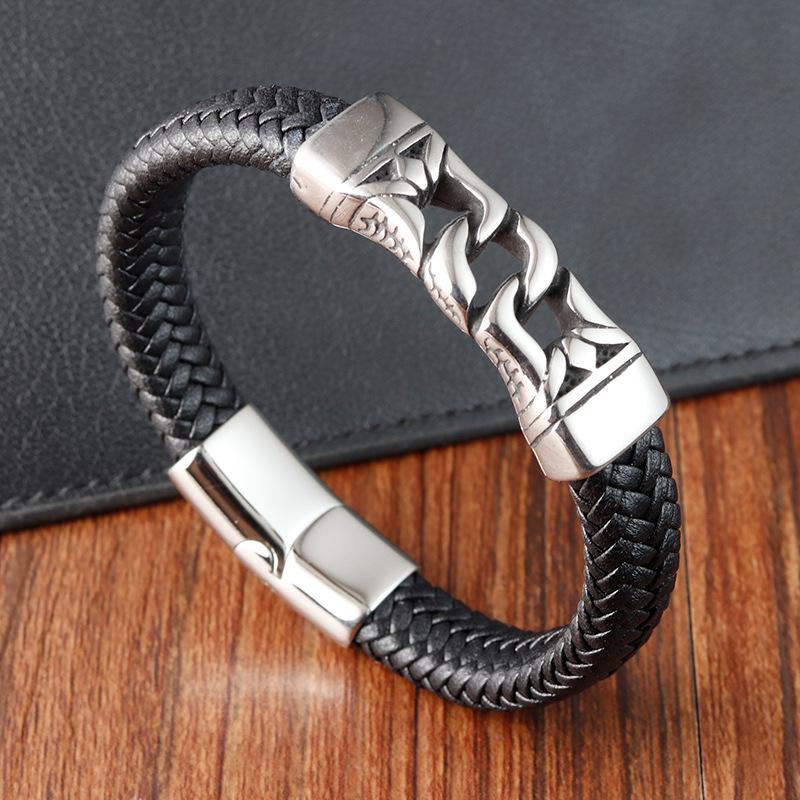 Vintage Cross Bracelet for Men Stainless Steel Braided Leather Rope Bracelet Hip Hop Punk Male Jewelry Accessories