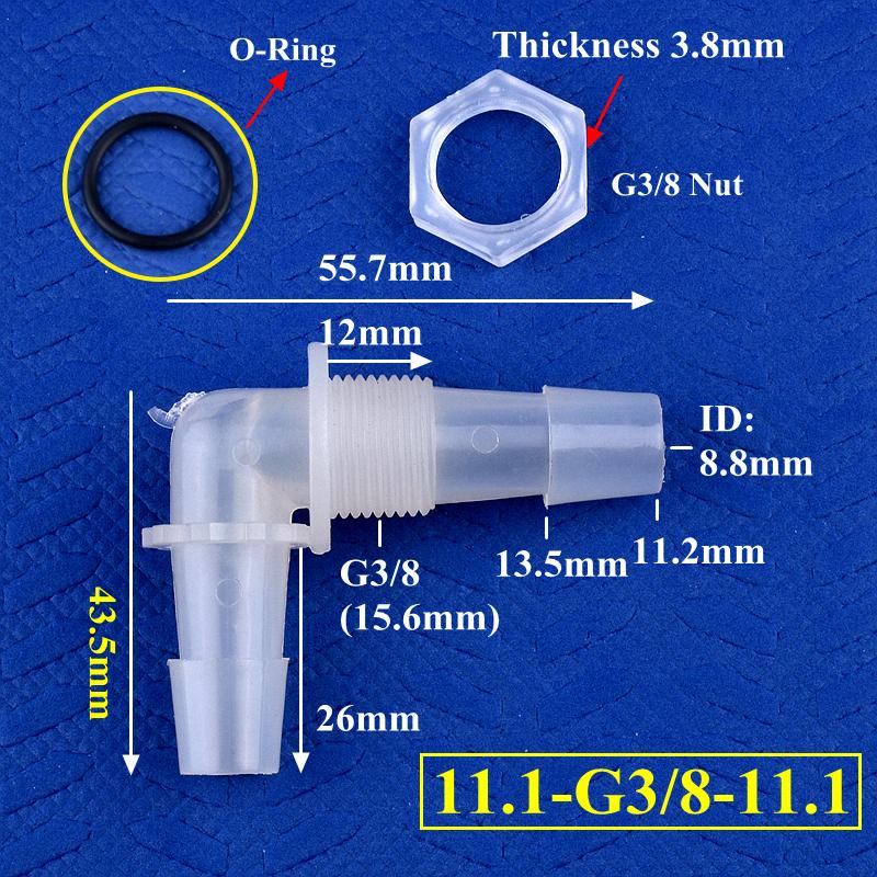 PP Pagoda Elbow Connector With Nut O-Ring M6~G1/2 To 2.4-11.1mm Thread Irrigation Aquarium Tank Adapter Irrigation Water Hose Joint