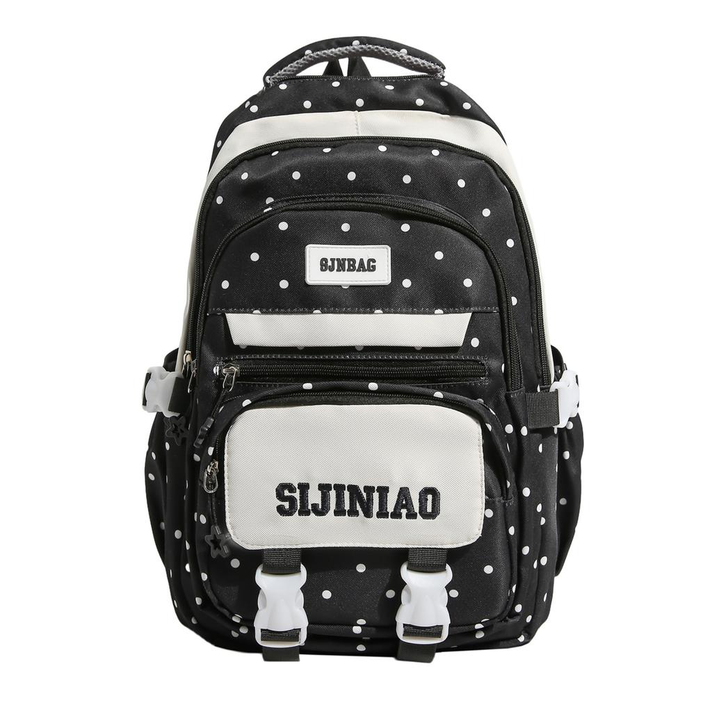 Girls Student Backpack with Polka Dot Color Block Design, Lightweight Bookbag with Padded Back Support for and High School Teens