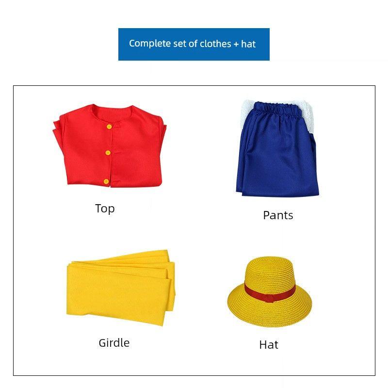 Костюм для косплея One Piece Костюм для косплея Luffy Одежда для косплея Куртка Соломенная шляпа Обувь Парик Костюм