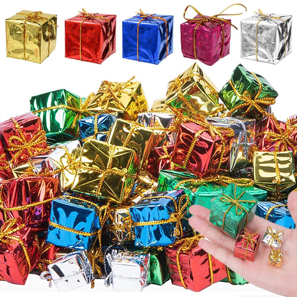 12/36pc Shiny Mini Box Christmas Ornaments Wrapped Present Small Gift Boxes Xmas Tree Hanging Pendant New Year Party Decoration