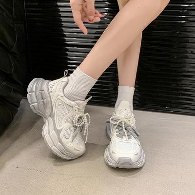 Женская обувь 2025 Новые женские вулканизированные туфли на шнуровке спереди Круглый носок Сетка Для улицы Бестселлер Дышащие кроссовки