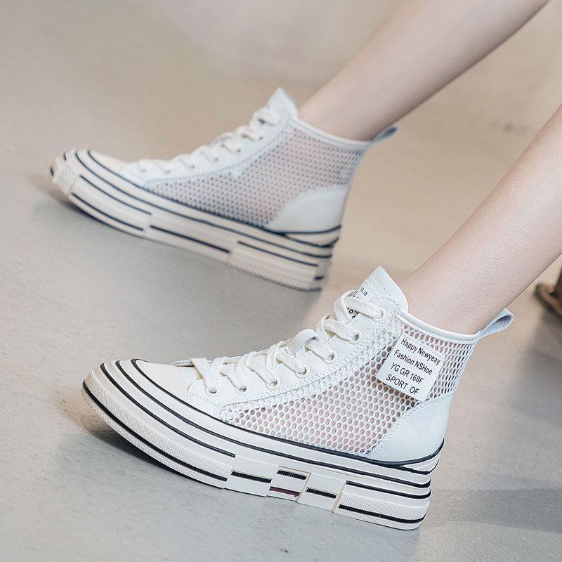 Короткие женские ботинки 2024 года, летние дышащие полые одинарные ботинки, сетчатые кроссовки, женская подошва, нескользящая платформа, обувь для женщин