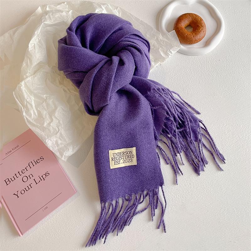 Двусторонний искусственный кашемировый шарф женский однотонный теплый корейский вариант длинный платок-шарф для пары