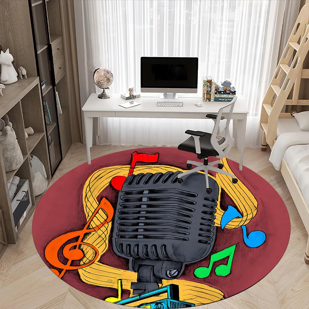 1pc Music Studio Office Round Area Rug, Indoor Mat Suitable ForOffice, Under Office Chairs Bedroom Living Room Home Decor, Room Deco T169