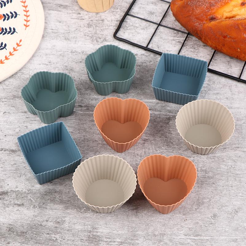 8Pcs Multi-Shape Silicone Cupcake Liners Baking Cups Non-Stick Reusable Diy Cake Pudding Muffin Liners Pastry Cake Baking Mold