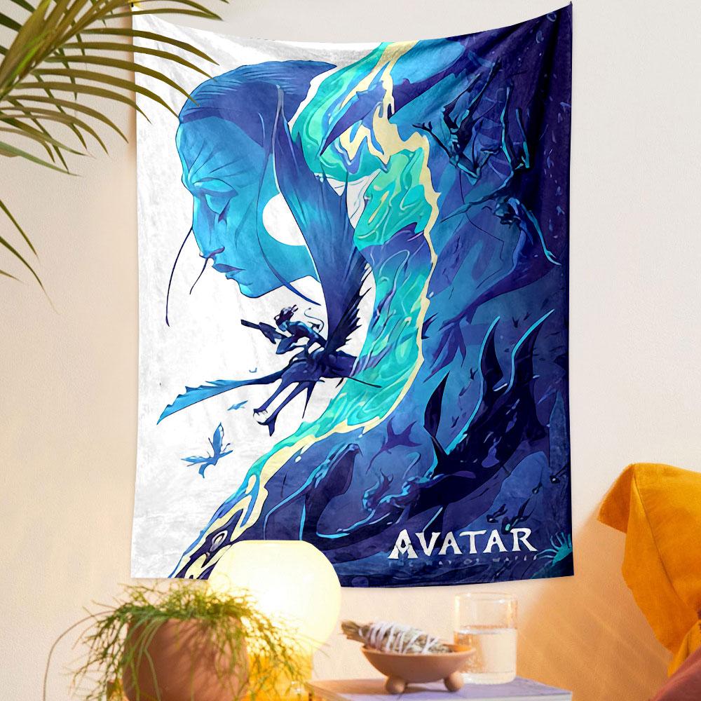 Avatar Movie Poster Tapestry Wall Hanging, Pandora Blue Alien Film Art, Sci-Fi Wall Decor for Bedroom Living Room Dorm