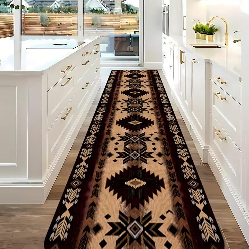 Classic Grey White Border Geometric Long Runner Rug Non Slip Water Resistant Mat Hall Entry Kitchen Front Door Home Decor