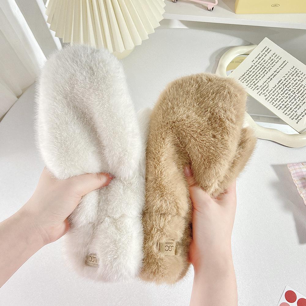 Plush Thicken Wither Warm Cashmere Gloves Imitation Rabbit Fur Women Girls Gloves Windproof Soft Full Fingers Mittens Gloves