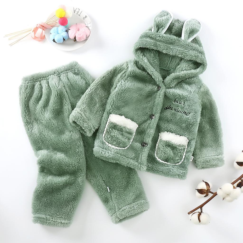 Autumn and Winter New Infant and Toddler Boys and Girls Anti Dirty Plush Fleece with Ears Cute Winter Set