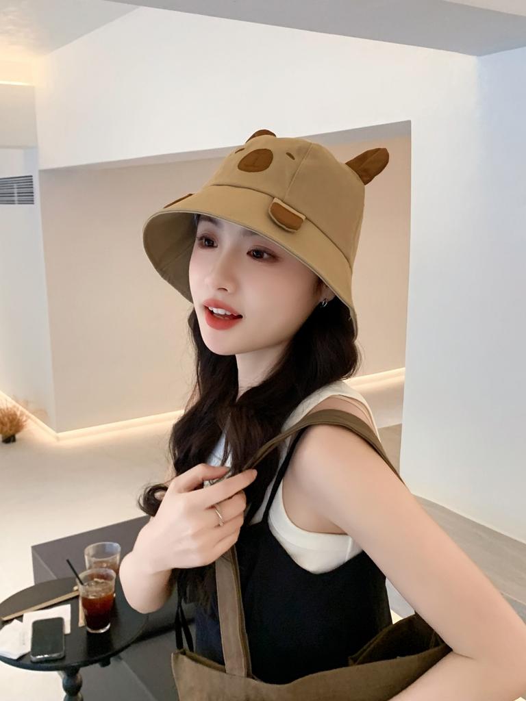 Spring Summer Bucket Hat For Women Men Cute Dog Ear Bear Nose Cartoon Fisherman Hat Outdoor Sun Hat Mountain Travel Beach Cap