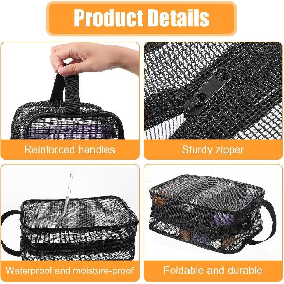 Mesh Shower Caddy Bag, Portable Toiletry Shower Tote Quick Dry Portable Tote Bag Gym Bags Bathroom Shampoo Bags for College Dorm Bathroom Swimming