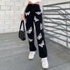 Black Baggy Jeans Women Butterfly Print Aesthetic Denim Pants Fashion High Waist Straight Long Trousers Ladies Streetwear
