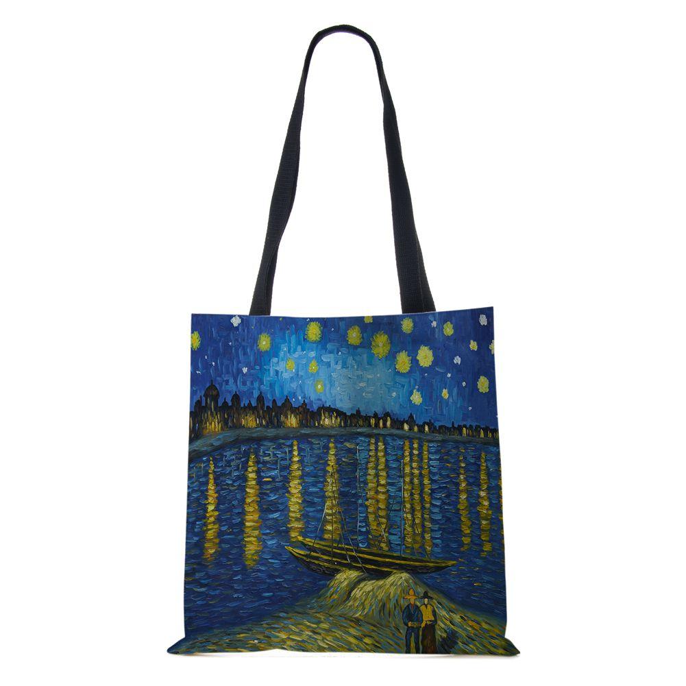 Женская сумка через плечо, шоппер, дорожная, холщовая, повседневная, ручная сумка, экологичная, переработанная, с масляной живописью, пейзаж, цветы, большая вместимость, сумка-тоут для книг, KTY