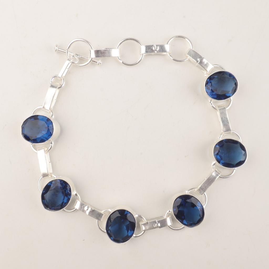 London Blue Topaz Gemstone 925 Sterling Silver Jewelry Handmade Boho Bracelet RB-6-17