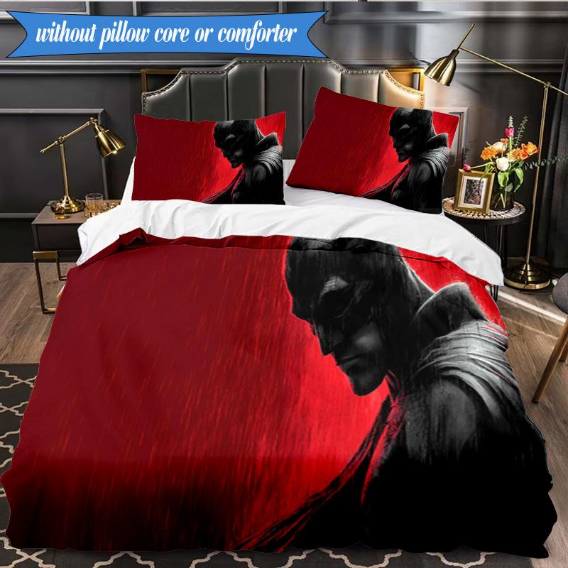 3PCS Bat Hero Printed Bedding Set For Bedroom dormitory, Includes 1 Duvet Cover & 2 Pillowcases for All Seasons Home Decor Fan gifts
