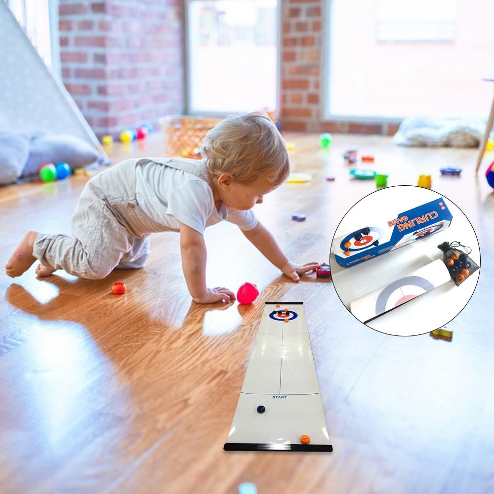Tabletop Mini Curling Game Set Family Fun Board Games Shuffleboard Pucks with 8 Rolllers