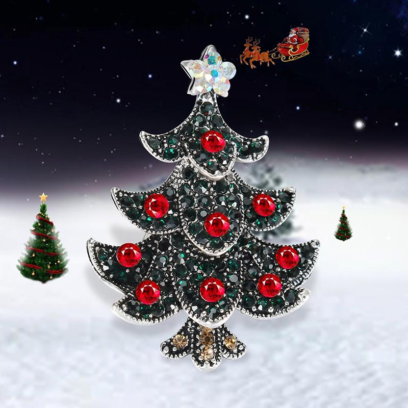 Crystal Christmas Tree Brooch Full Diamond Breastpin Christmas Gift Decoration for Women