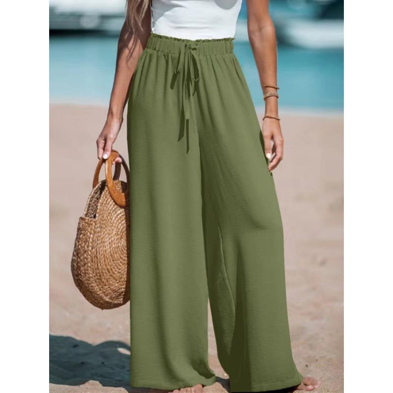 Women's Four Seasons Pants, Solid Color Wide Leg Pants, Elegant Loose Fake Drawstring Pants, Women's Clothing