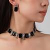 Новые геометрические квадратные драгоценные камни, модные ювелирные изделия, серьги, ожерелье, комплект из двух частей, ювелирные изделия на ключице