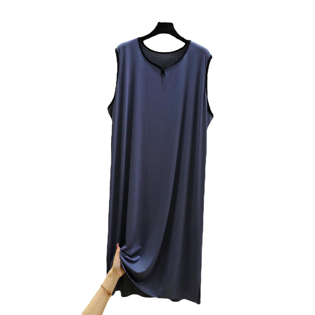 Пижама для пары из модального хлопка больших размеров: Мужской жилет без рукавов и женская однотонная ночная рубашка на лето