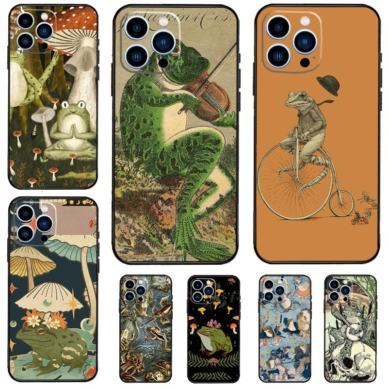 Vintage Retro Frog Mushrooms Case For iPhone 15 16 14 13 12 11 Pro Max Mini X XR XS Max 7 8 Plus Bumper Cases Cover