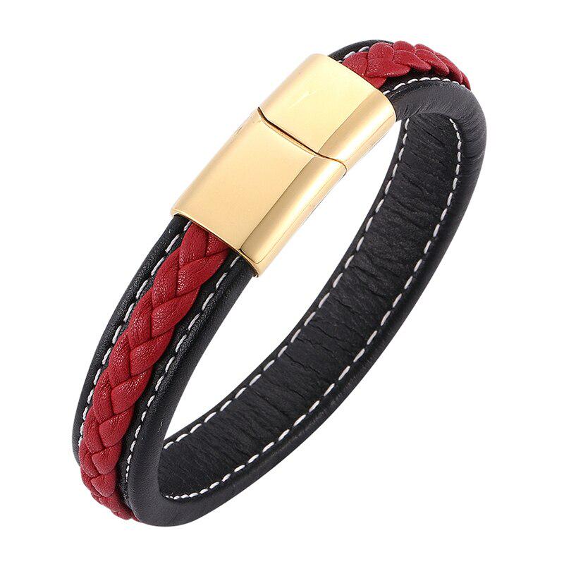 Fashion Red Braid Leather Charm Men Women Bracelet Buckle Clasps Punk Bracelets Bangles Men Jewelry