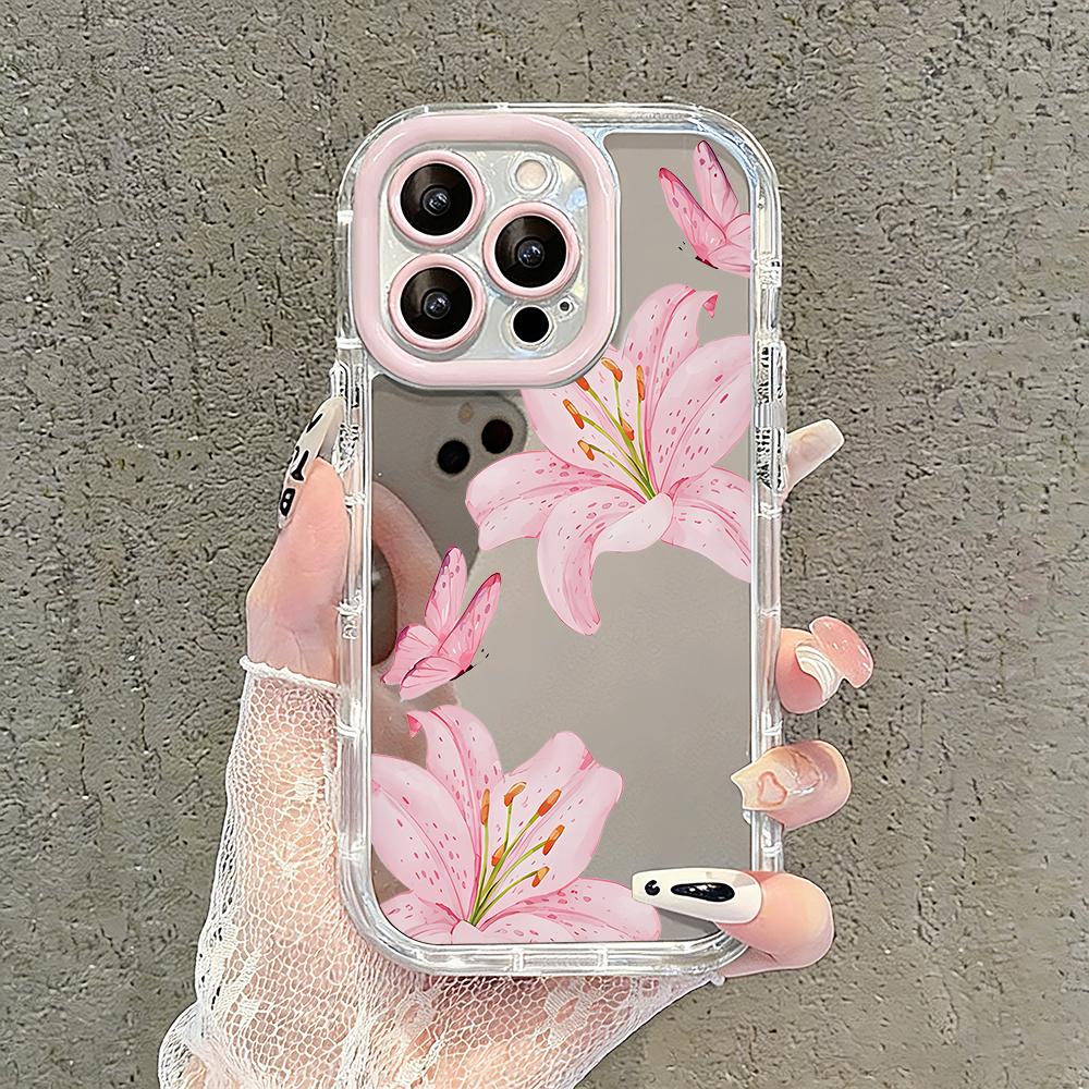 Романтичный чехол-зеркало с цветами персика для iPhone 17 Air 16 Pro Max 17 15 14 13 12 11 7 8 Plus XR XS Защитная задняя крышка