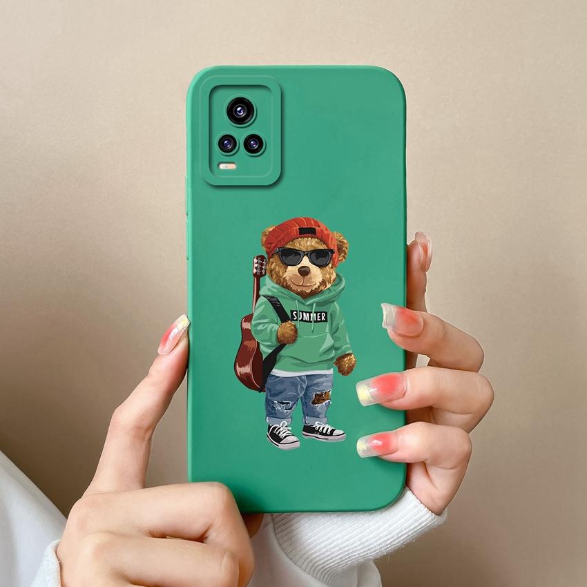 Case For Vivo V20 S16 Y77 S19 S10 V17 Y75 Lovely Bear Liquid Silicone Phone Cover Lens Protection High Quality Anti Slip Durable Shell For Vivo Casing