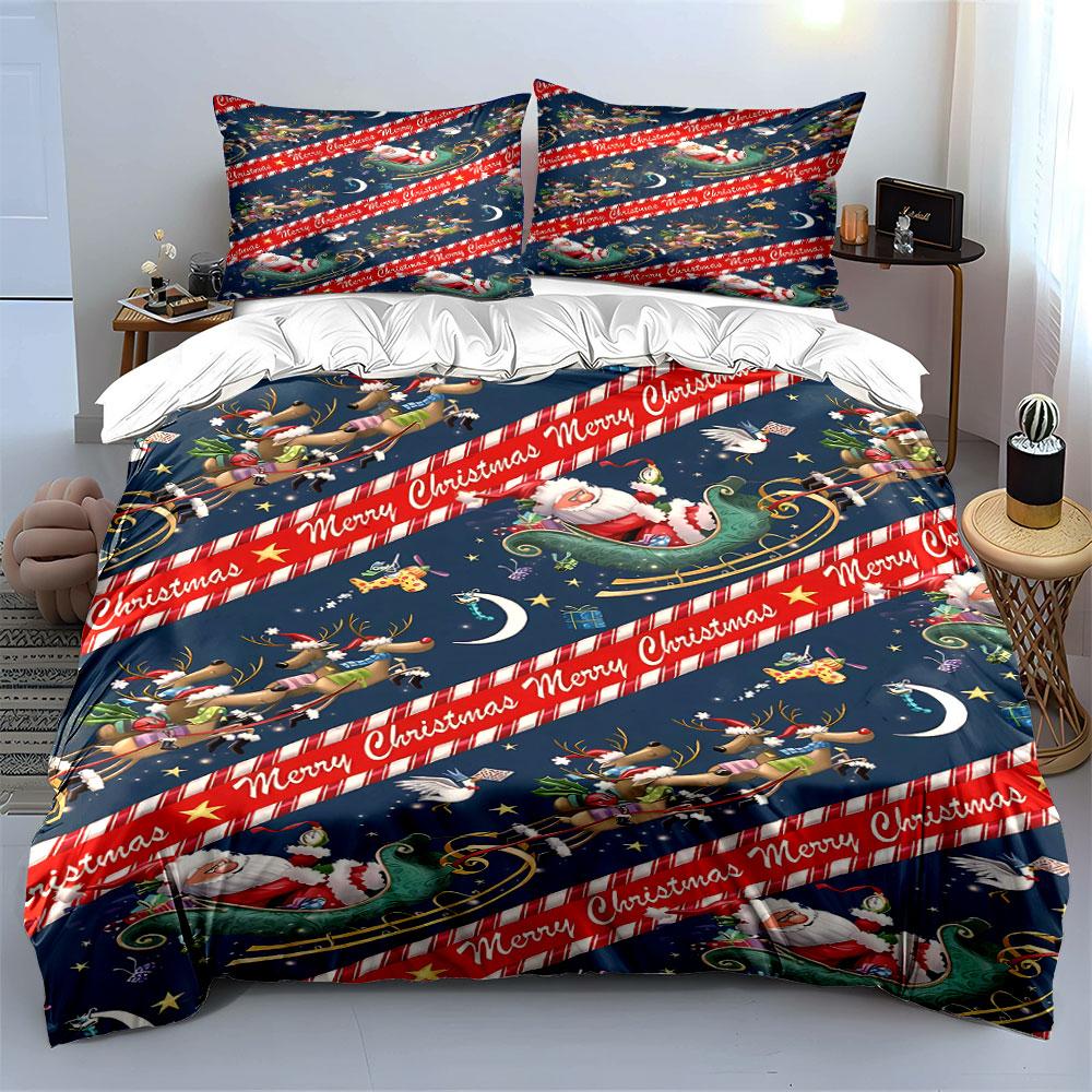 Santa, reindeer, sleigh pattern. Bedding sets Duvet cover sets Duvet covers Pillowcases(1 * Duvet Cover 2 * Pillowcases without duvet insert)