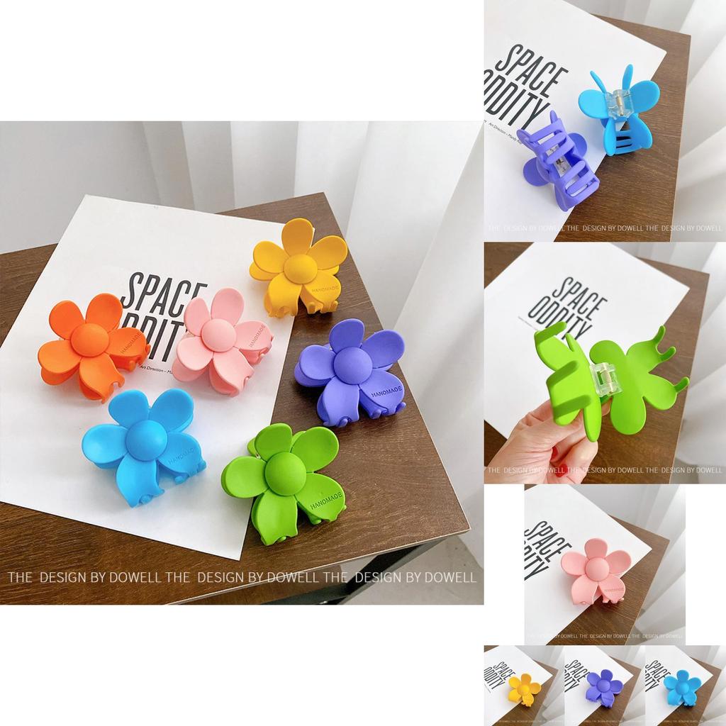 Stunning Floral Design Korean Style Hair Claw Clip In Lemon Yellow Deep Purple And Sky Blue