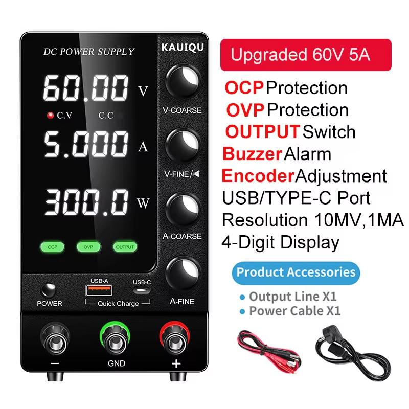 KUAIQU 2025 новейший OCP OVP DC регулируемый лабораторный источник питания 30 В 10 А выходной переключатель USB-A TYPE-C порт быстрая зарядка
