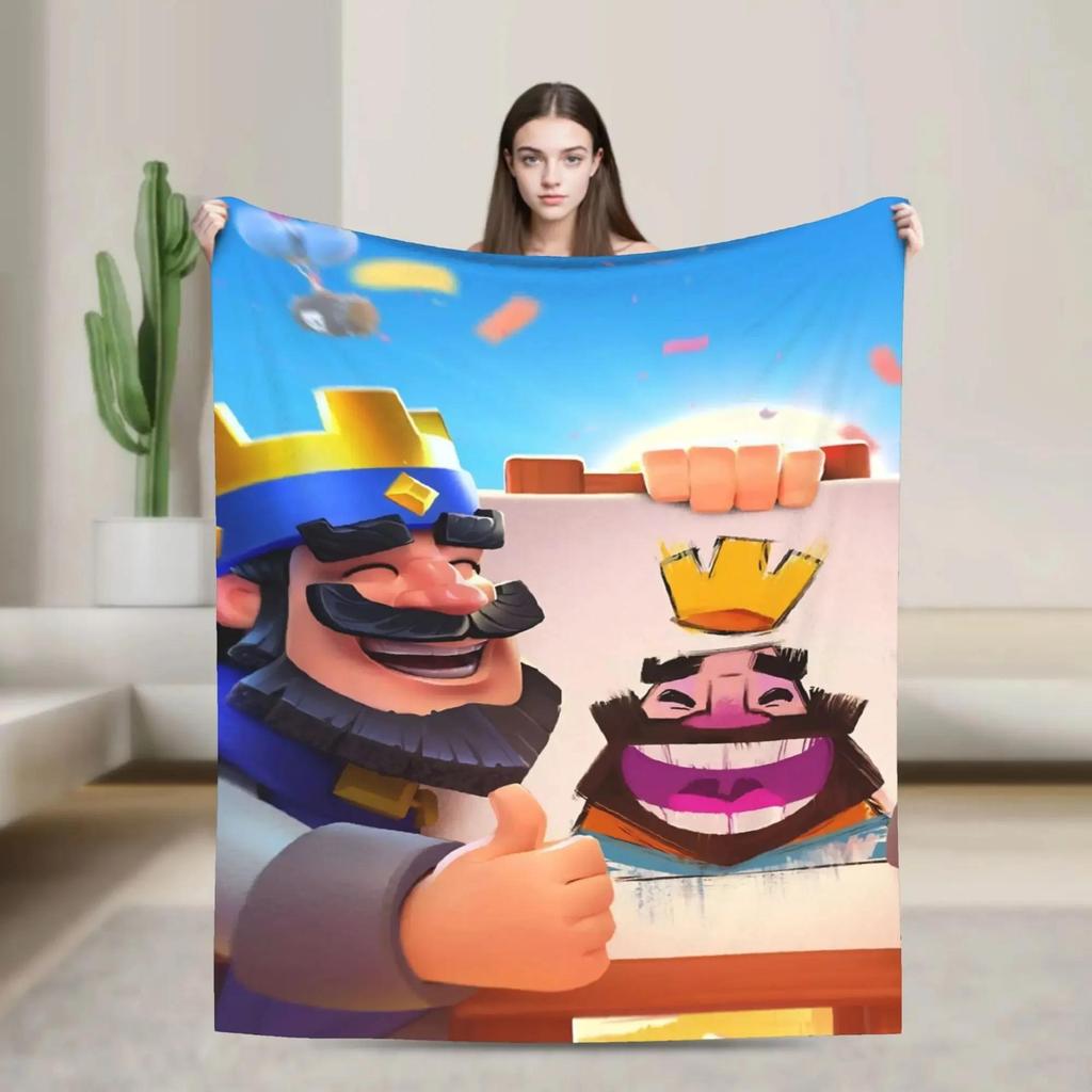 Clash Royale Themed Flannel Blanket Super Soft Warm Bedspread for Home Sofa Use Personalized Design YearRound Comfort