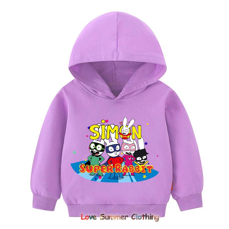 Толстовка с капюшоном Simon Super Rabbit, симпатичная мультяшная толстовка для мальчиков и девочек, детский пуловер, повседневный мягкий кавайный топ на осень