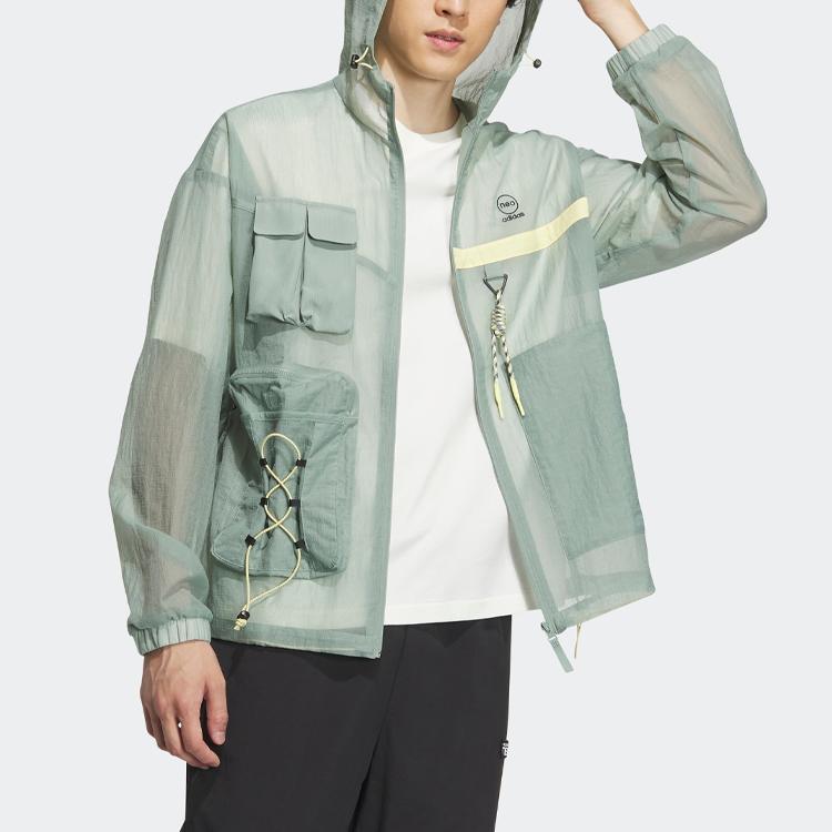 Adidas Neo City Escape Windbreaker With Patchwork Pockets And Long Sleeves Men Jackets Silver Gray Green IA6861