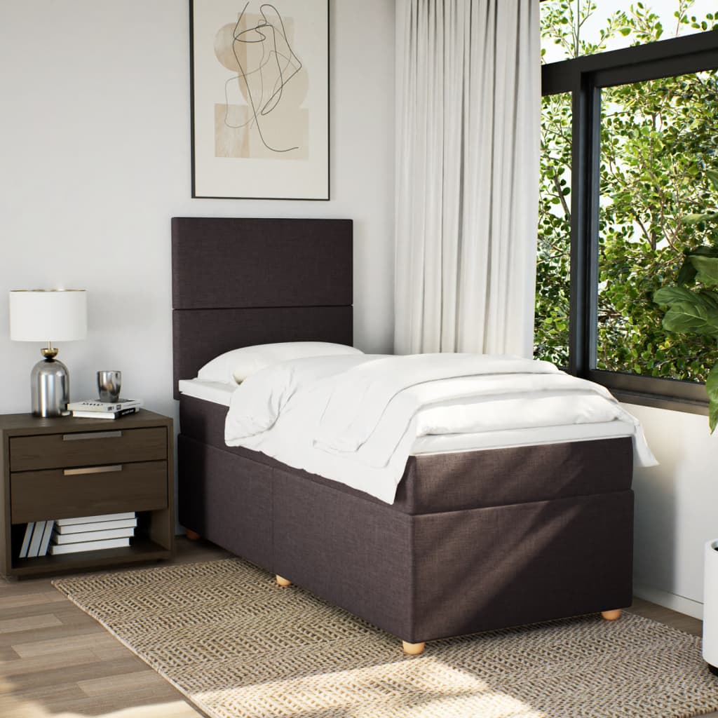 Box Spring Bed with Mattress Dark Brown 90 x 190 cm Fabric
