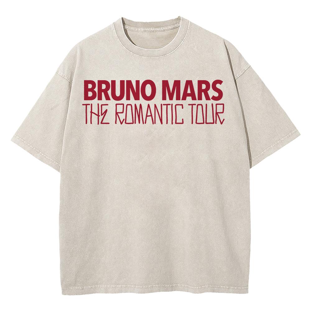 Cotton Vintage Washed Bruno Mars The Romantic Tour T Shirt Fashion Men Aesthetic Oversized Loose Acid Wash Tees Shirts