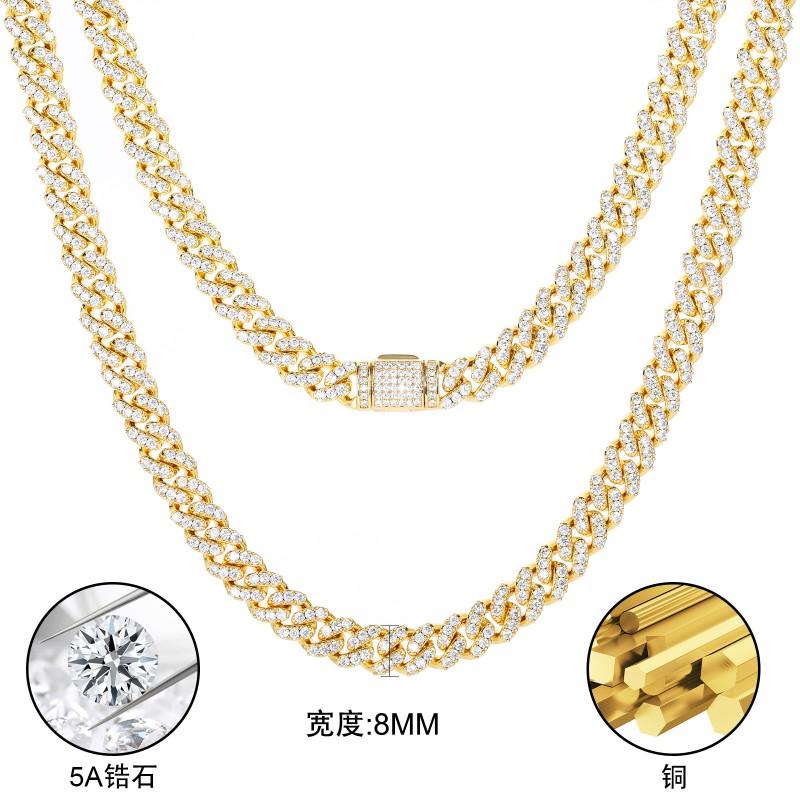 8mm Single Row Zircon Cuban Chain Hip Hop Necklace Men Women