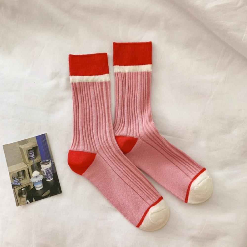 A Pair Soft Mid Tube Socks Stripes Long Socks Durable Womens Crew Socks for Women