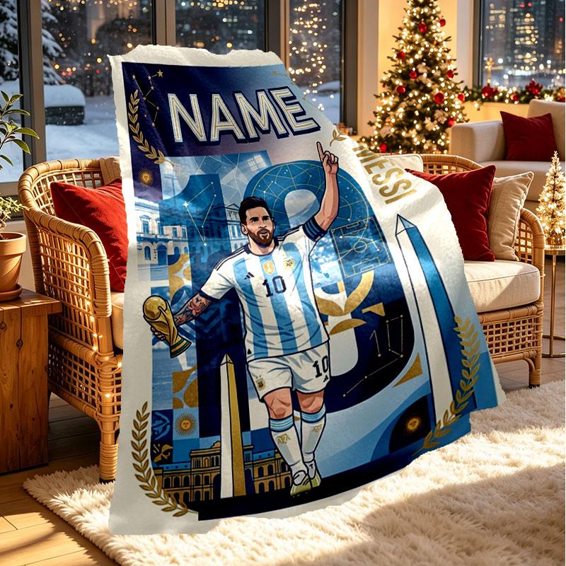 Custom Name Personalized Lionel Messi Print Blanket, Home Decor, Bedroom, Sofa, Camping, Couch, Gifts for Birthday Christmas