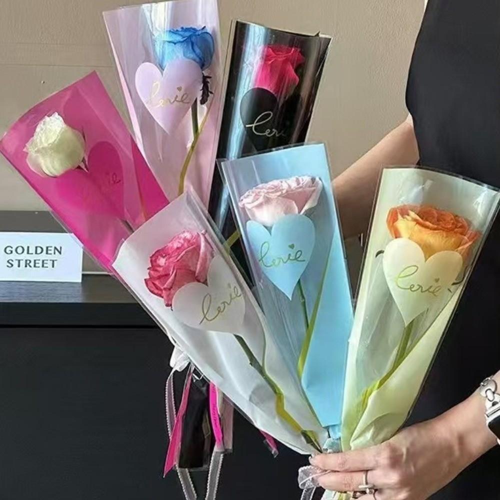 50pcs DIY Single Rose Sleeves Transparent Flower Wrapping Packa New Bouquet Packaging Sleeve